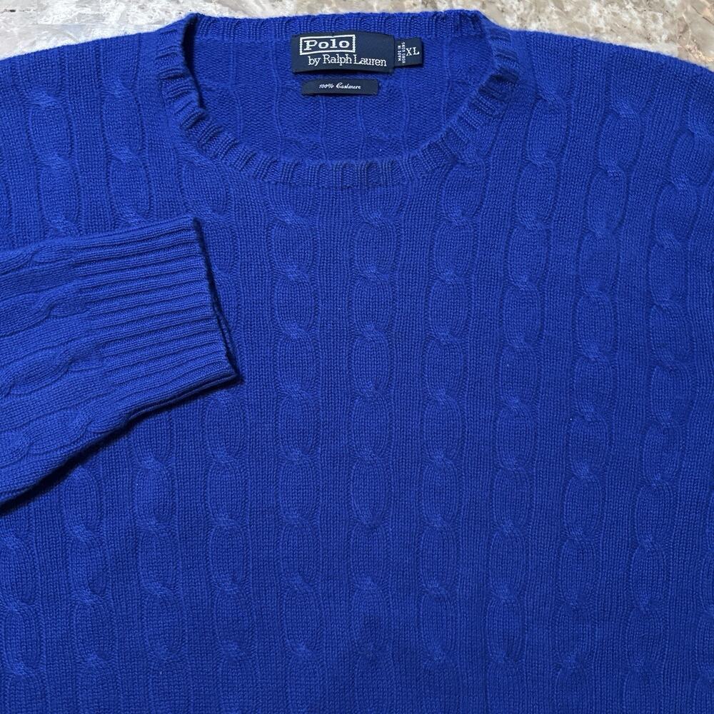 Polo Ralph Lauren Sweater Mens XL Royal Blue 100% Cashmere Cable Knit